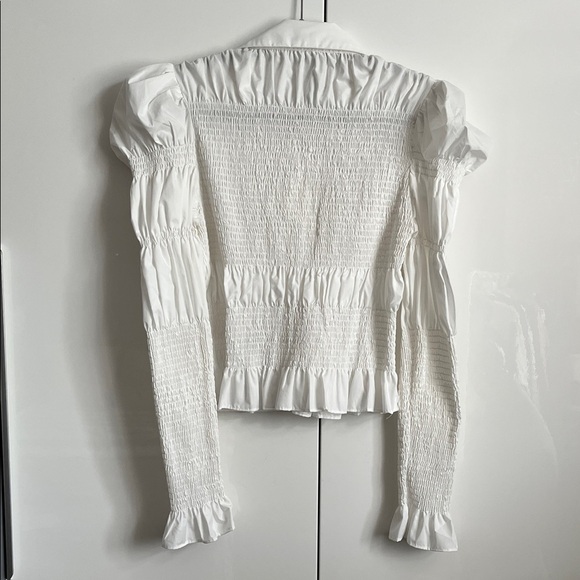 🤍HOST PICK En Saison NWOT White Smocked Blouse Puff Sleeve, Size M - Picture 7 of 11